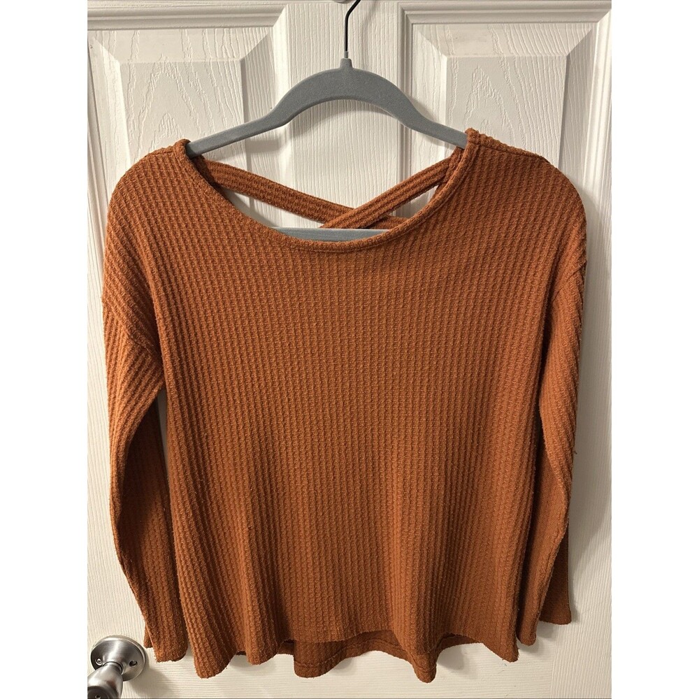 The Children's Place Girls Cross Back Waffle Knit Sweater Top Rust Orange 10/12